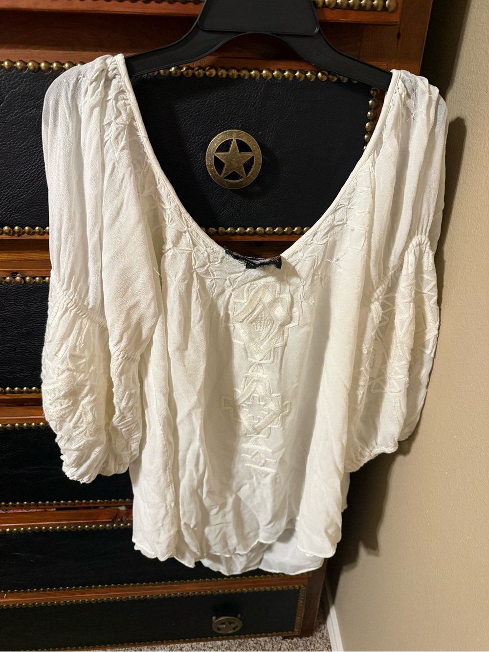 Boho White Embroidered V-Neck Tunic Top